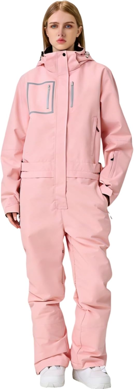 YEEFINE Women's Ski Suit One Piece Baggy Snowsuit Insulated Snowboard Suits Loose Snow Jacket Jumpsuits Waterproof