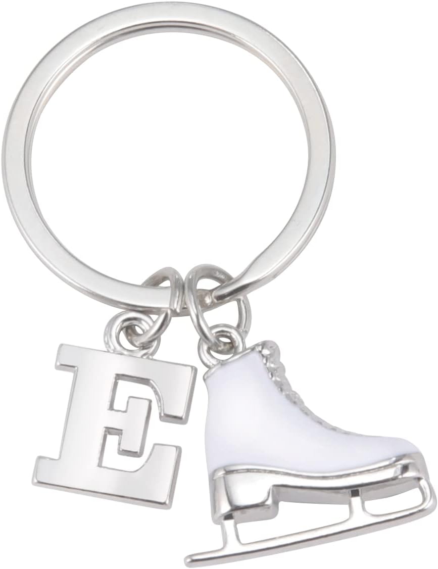 LIKGREAT Ice Skate Keychain Figure Skating Keychains Initial Ice Skating Charm Keyring Winter Christmas Decoration Gifts for Women Girls