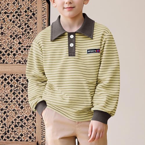 Boys Button Up Golf Shirts Long Sleeve Loose Striped T-Shirt Kids Casual Pullover School Uniform Tops for Girls 2-14 Years3