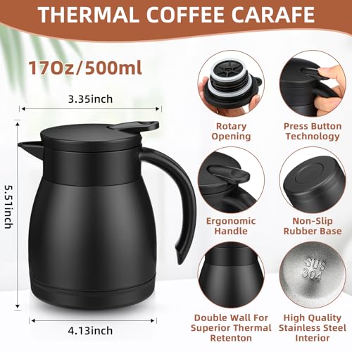 Image of Norme 2 Pcs Thermal Coffee Carafe Insulated Stainless Steel Coffee Carafe for Hot Liquid Vacuum Thermal Pot Creamer Pitcher Dispenser with Brushes Keeping Hot Water Milk (Black,17 oz)