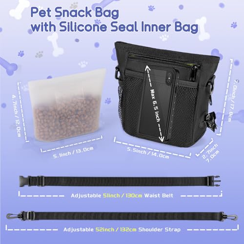 Leckerlitasche für Hunde Set mit Hundeleckerlis InnenTasche in Silikon Trainingsklicker und Hundekotbeutelspender Gürteltasche für Hundefutter Aufbewahrung für Hunde Training Gassi Gehen Reise