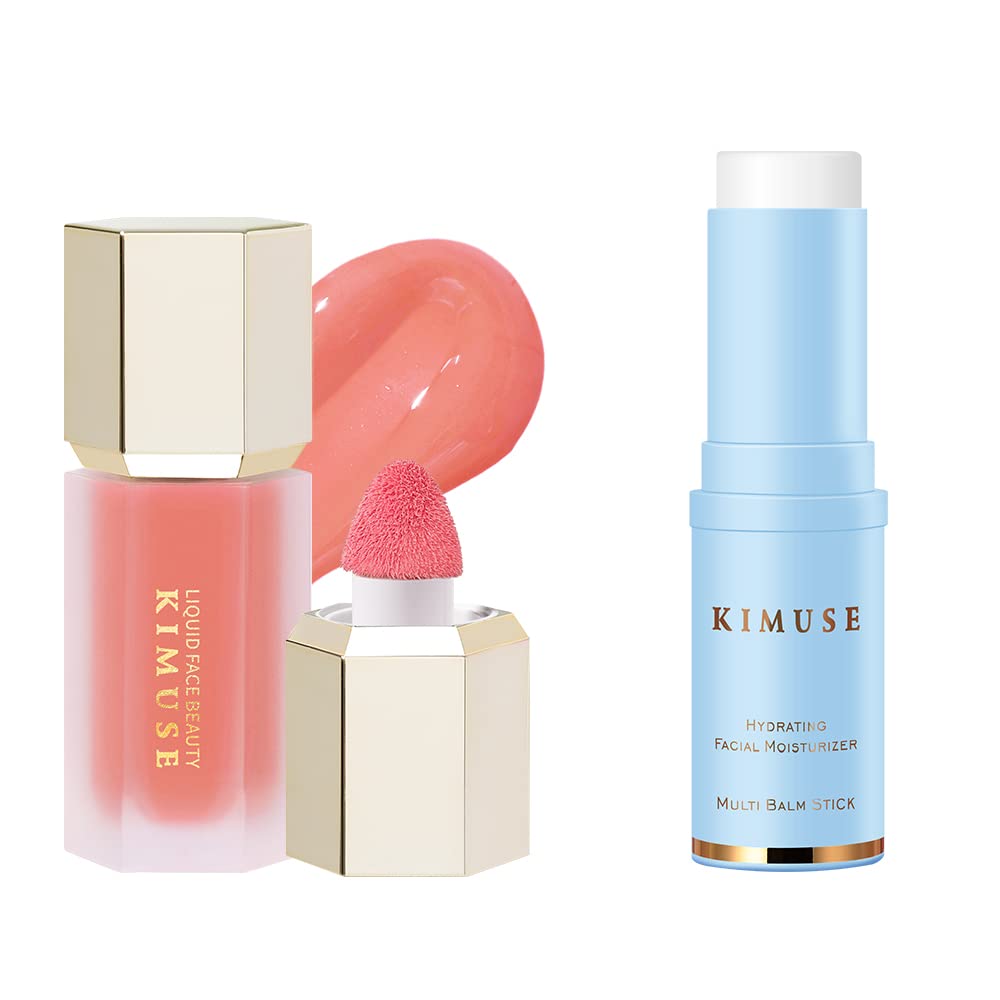 KIMUSE Soft Liquid Blush for Cheeks & Lightweight, Smooths, Long-Lasting Primer Face Makeup Blur Primer Stick