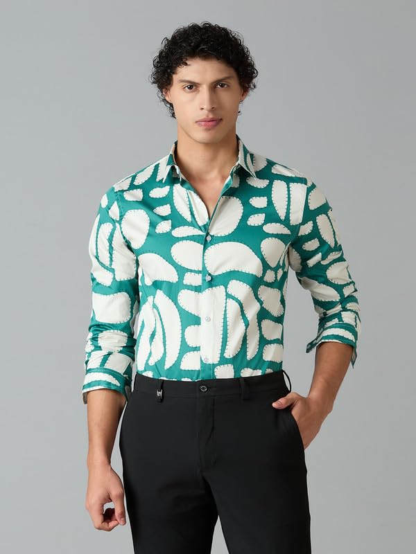 Image of Men's Printed Regular Fit Full Sleeves Cotton Formal Shirt