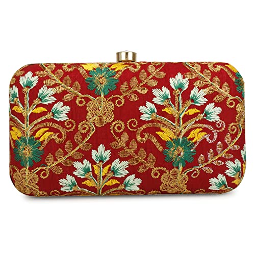 Image of LONGING TO BUY Hand Crafted Designer Box Clutch - Zari Embroidery For Women