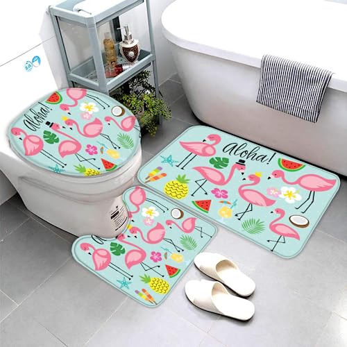 Flamingo Rosa Badteppiche Set 3 Teilig Mikrofaser Badvorleger Karikatur Rutschfestt Waschbar...