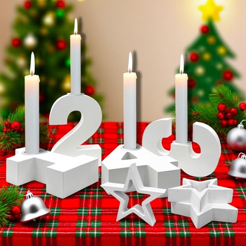 Eroionet 7 Stück Adventszahlen Kerzenhalter, Holz Zahlen Kerzenständer, 1...