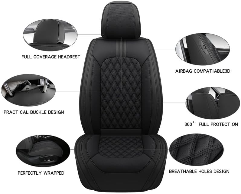 Car Seat Covers Full Set Custom Fit for Nissan Altima 2001-2026, Premium Faux Leather, Breathable, Waterproof, Anti-Slip Auto Front and Rear Seat Protectors (Black, Full Set)