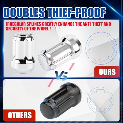 Image of JiiinMiiin M12x1.5 Wheel Locks Chrome with Key, 12x1.5 Wheel Locks 1.37 inch Length with 1 Key 60 Degree Conical /Cone Bulge Seat Closed End 4PCS