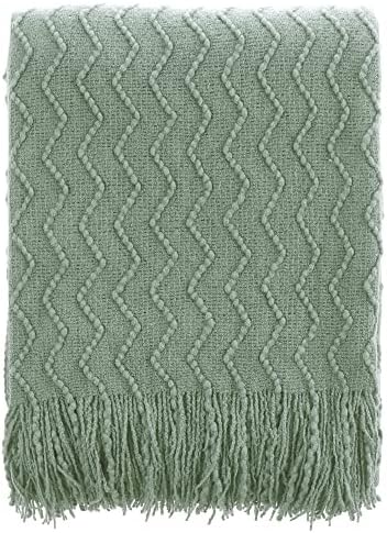 BATTILO HOME Sage Green Throw Blanket for Couch, Knitted Soft Sage Throw Blankets, Decorative Spring Green Blanket for Sofa Bed, 50"x60"