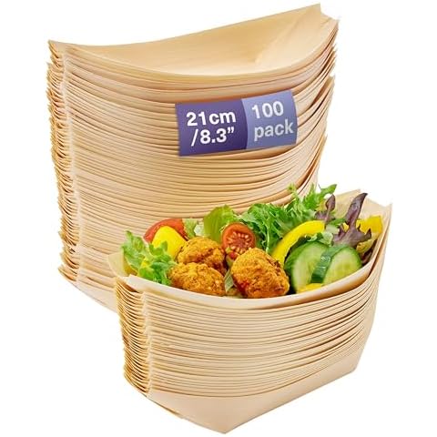 MATANA Large Wooden Bamboo Boats for Serving Cover