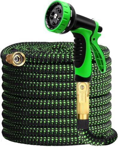 100 FT Expandable Garden Hose with 10 Functions Nozzle, 2024 Newest Double Retractable Inside and Outside, 3/4"" Solid Brass Fittings No-Leak, Expand to 2x-5x, Good Choice for Watering Washing