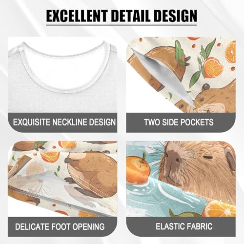 senya Cute Capybara Swimming Summer Pajamas Set Orange Short Cotton Sleepwear 2 Piece4