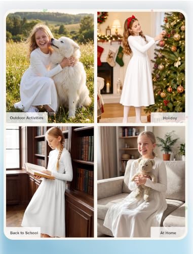 HOZIY Girls Dresses Size 8 White Long Sleeve Maxi Kids Dress for Teens - image 8