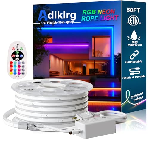 adlkirg 50FT RGB Neon Rope Lights with Remote,120V ETL Led Strip Lighting,Expandable Commercial...