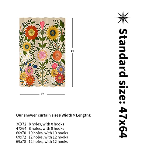 Mexican Sunflower Shower, Curtain Farmhouse Rustic Floral Elegant Symmetrical Shower Curtain, Retro Shower Curtain, Green Plant Dahlia Daisy Shower Curtain Polyester Fabric With Hooks 47X64 In #TOP5
