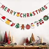 Youchicnow クリスマス 飾り 2セット 北欧風 大きめ 豪華 フェルト クリスマス ガーランド バナー 飾り付け メリー オーナメント 屋外 壁 玄関 飾り 窓 キャンディケーン オーナメント 2 Pieces Felt Merry Christmas Decorations Garland for Indoor Outdoor X'mas Decor
