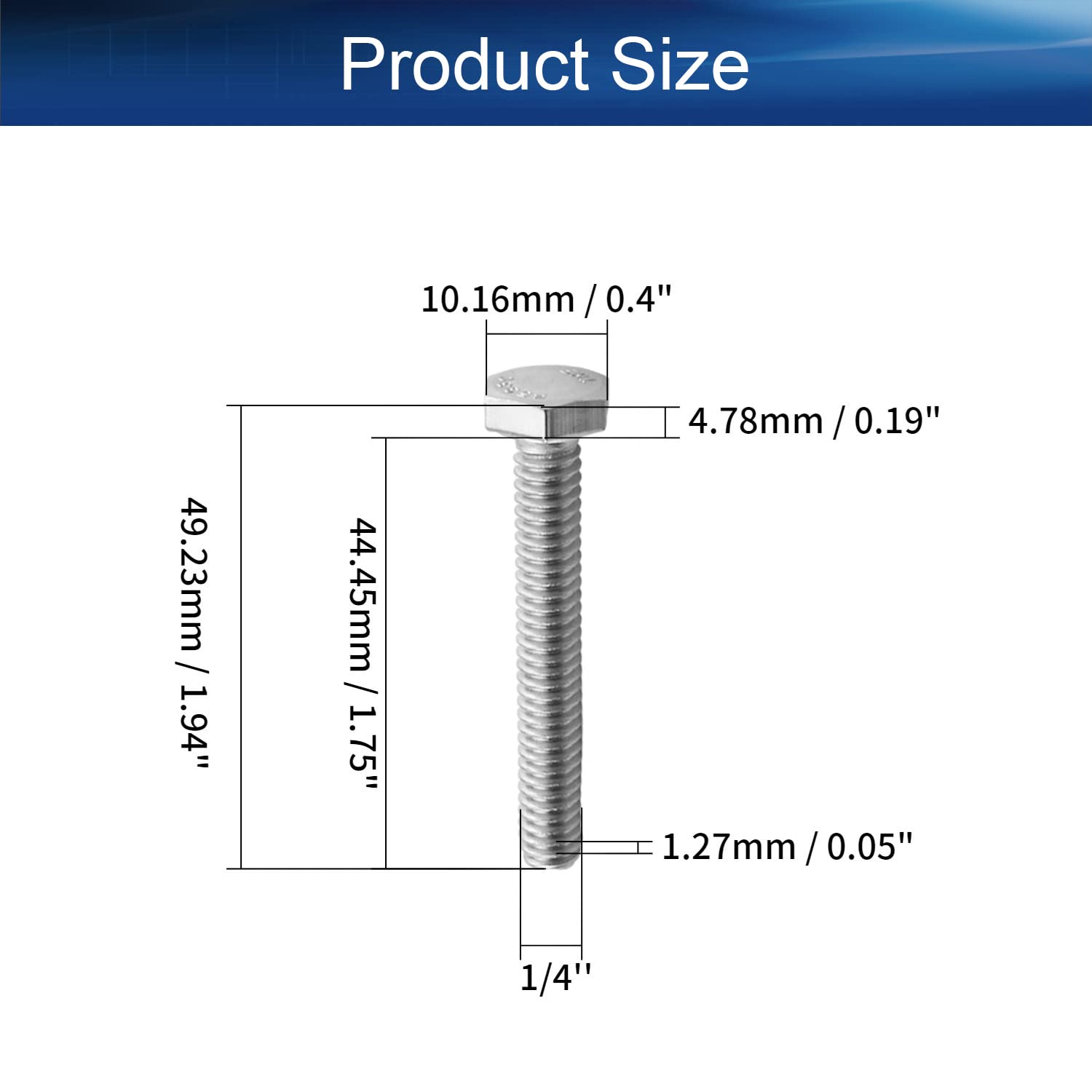 1/4-20 x 1-3/4" (20Pcs) Hex Bolt, 304 Stainless Steel Hexagon Head Bolt Screw, Fully Threaded, Coarse Thread UNC