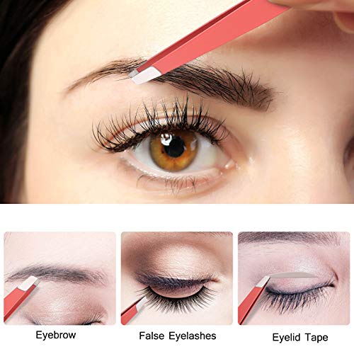 image for Tweezers Set, 4Pcs Eyebrows Tweezers and a Pair of Scissor with Leathe