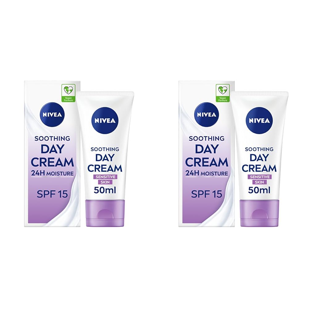 NIVEA Sensitive Day Cream (50 ml), Face Cream and Moisturiser with SPF 15 for Sensitive Skin, Summer Skin Care Essentials, Sensitive Moisturising Cream (Pack of 2)