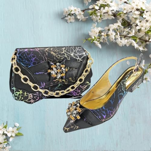 Ensemble chaussures talons bas et sac assorti en bleu strass chic - 3