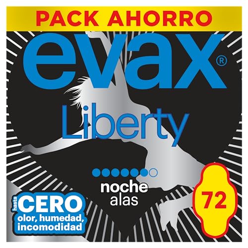 Evax Liberty Compresas con Alas, Noche, 72 Unidades, Se Adaptan al Cuerpo y Neutralizan los Olores