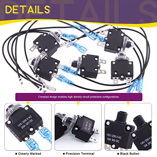 Swpeet S1703 40Pcs 5Amp 10Amp 15Amp 20Amp 30Amp Thermal Circuit Breaker With 19Cm Wire Leads 6.3Mm Female Spade Terminals And Waterproof Button Caps Kit thumb #2