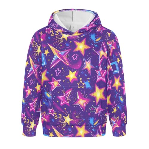 KLL Stars Neon Colorful Fashion Hawaiian Boys Girls Sweatshirts Long Sleeve Hooded Pullover Hoodies with Kangaroo Pocket