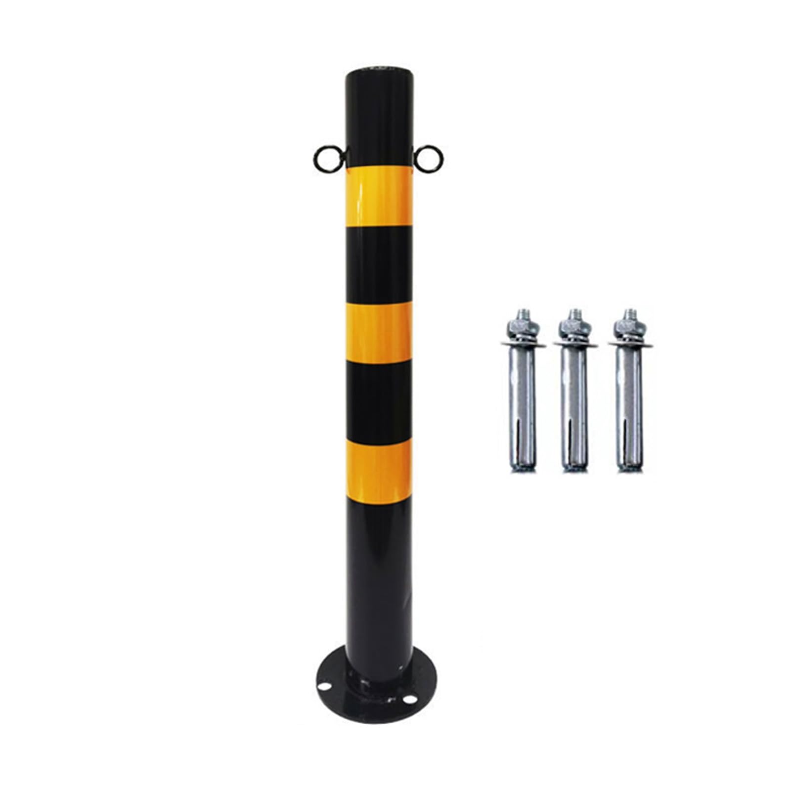 Bolardo de seguridad para estacionamiento, poste de seguridad, poste de advertencia con pernos de anclaje, bolardo de barrera de estacionamiento, bolardo de acero amarillo con cinta reflectante