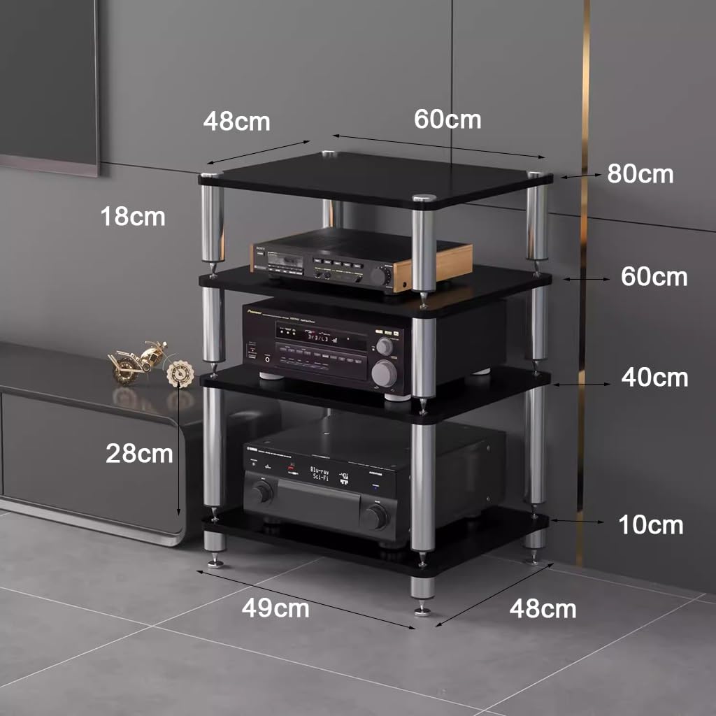 2/3/4-stöckiges HiFi-Rack AV-Regal Medienregal Mit Verstellbaren Fächern HIFI-Ständer Plattenspieler-Ständer Medienaufbewahrungsregale Audio-Video-Komponenten(Wood color,60*48*80cm(4Tier))