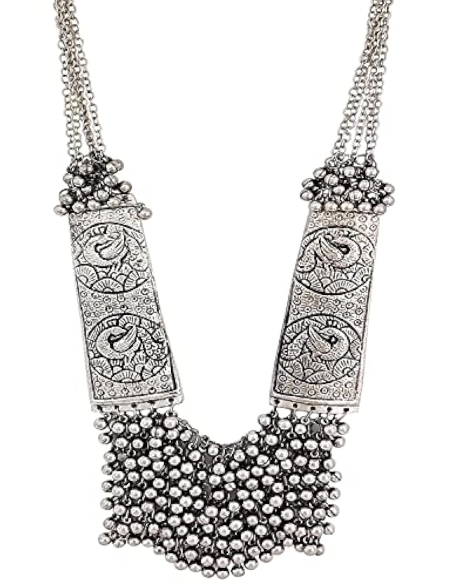 Oxidised German Silver Antique Long Navratri Necklace Set