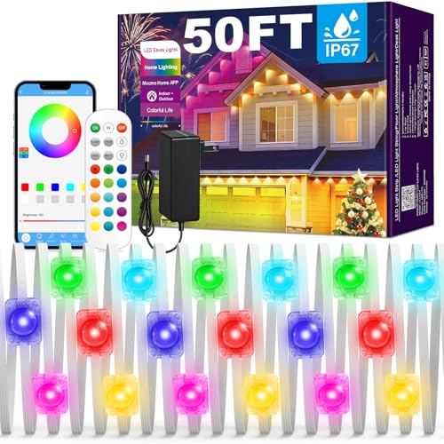 MUCCCUTE Permanent Outdoor Lights,50ft RGB Eaves Lights with App & Remote Control, Outdoor String LED IP67 Waterproof for Christmas, Halloween, New Year, Holidays Roof Eaves House Garden Decor
