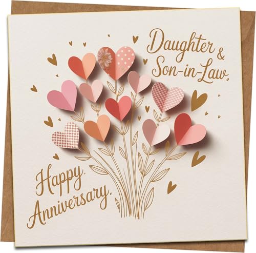 Daughter & Son-in-Law Anniversary Card 145mm x 145mm Heart Bouquet Design (NOT 3D)
