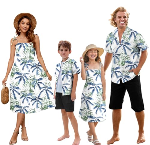 Image of SANGTREE Family Matching Hawaiian Outfits , Casual Beach Travel Clothes ,Vacation Clothing Set for Women & Men & Girls & Boys