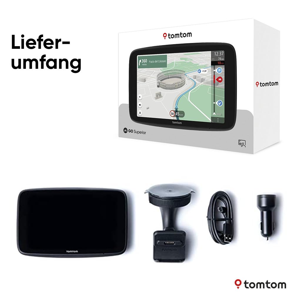 TomTom Navigationsgerät GO Superior (7 Zoll, Stauvermeidung Dank TomTom Traffic, Karten-Updates Welt, schnelle Updates via WiFi, Verfügbarkeit von Parkplätzen, Kraftstoffpreise)