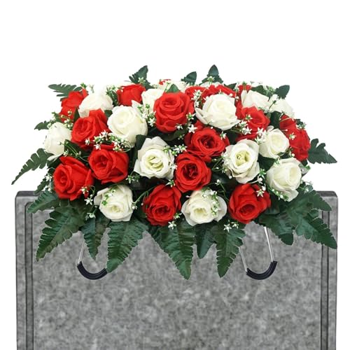 Saddle Flowers for Cemetery Headstones, Tombstone Flower Saddle, Artificial Silk Rose Cemetery Decorations, Memorial Flower for Outdoor Tombstone Mother's Day Father's Day image 4