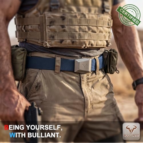 Image of BULLIANT 2-Pack Men Stretch Tactical Web Belt-Trimmable 1.5 inch-Adjustable Fit | Smooth Sliding | Adjustable for Precise Fit | Tailored Size | Rugged Nylon for Heavy Duty, hiking, Hunting