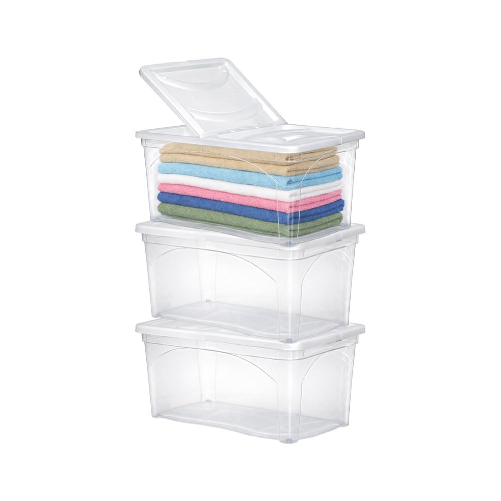 Set 3PZ Contenitore in Plastica Resistente - Trasparente, con Coperchio Bianco, per Vestiti, Portaoggetti, Adatto per Armadi, Garage, Organizer, con Maniglia, Ruote - (60X40X28h CM)