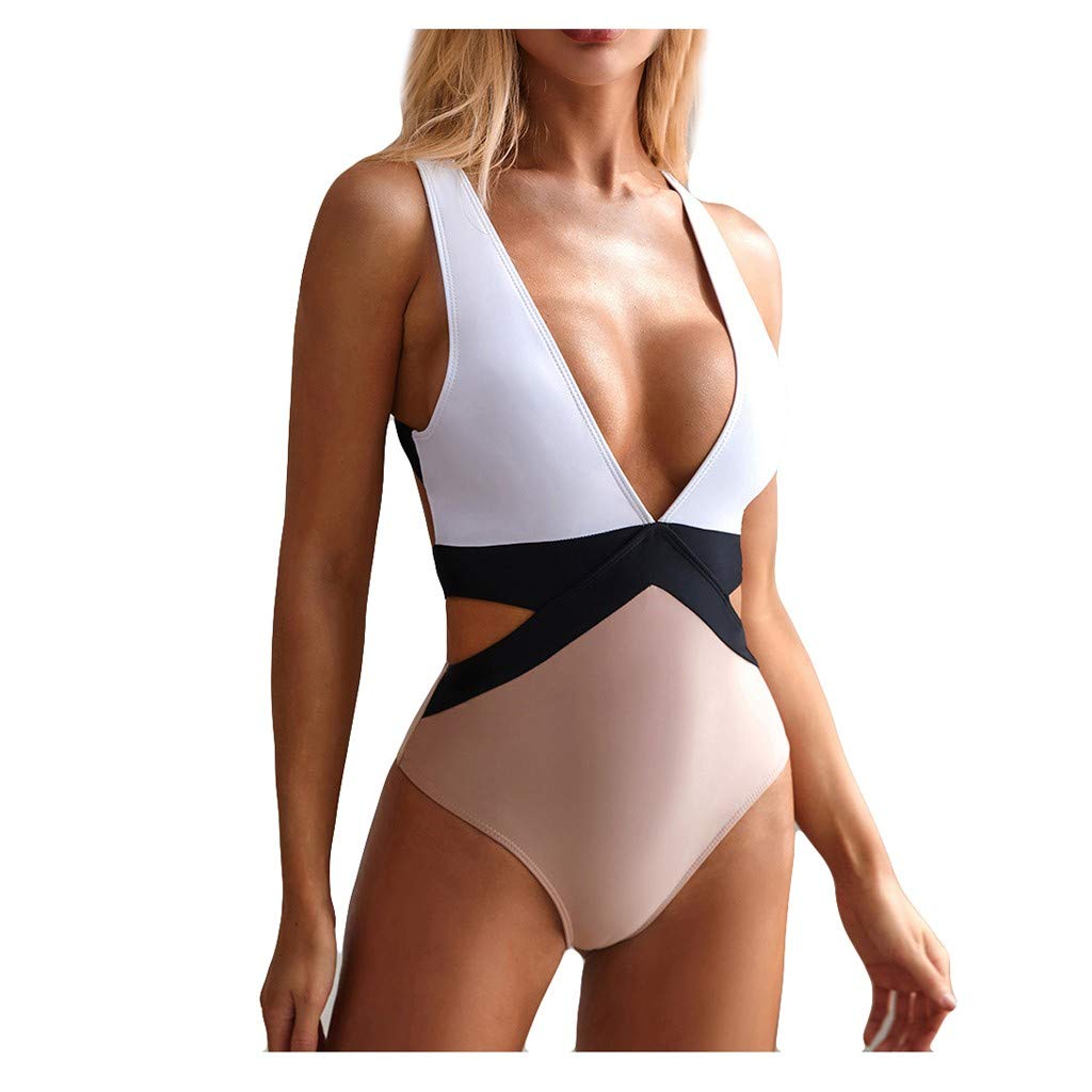 61uourGE One Piece Swimsuits for Women High Waisted Bathing Suit Bikini Colorblock Cutout Backless