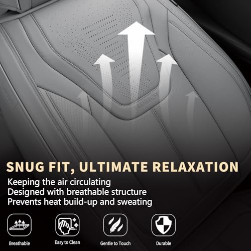 Image of FLORICH Car Seat Cover Full Set, Automotive Seat Covers, Luxury Waterproof Leather Car Seat Protectors, Car Seat Cushions Universal Fit for Most Sedans SUVs Trucks - Grey