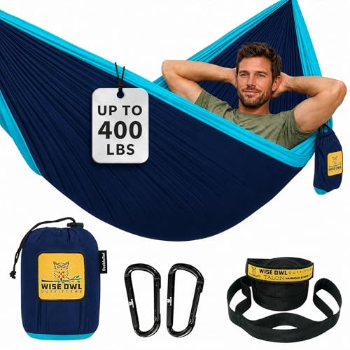 Wise Owl Outfitters Camping Hammock – 500lbs Portable Hammock with Tree Straps - Travel, Backpacking, Hiking, Outdoors Camping Gear - Single or Double