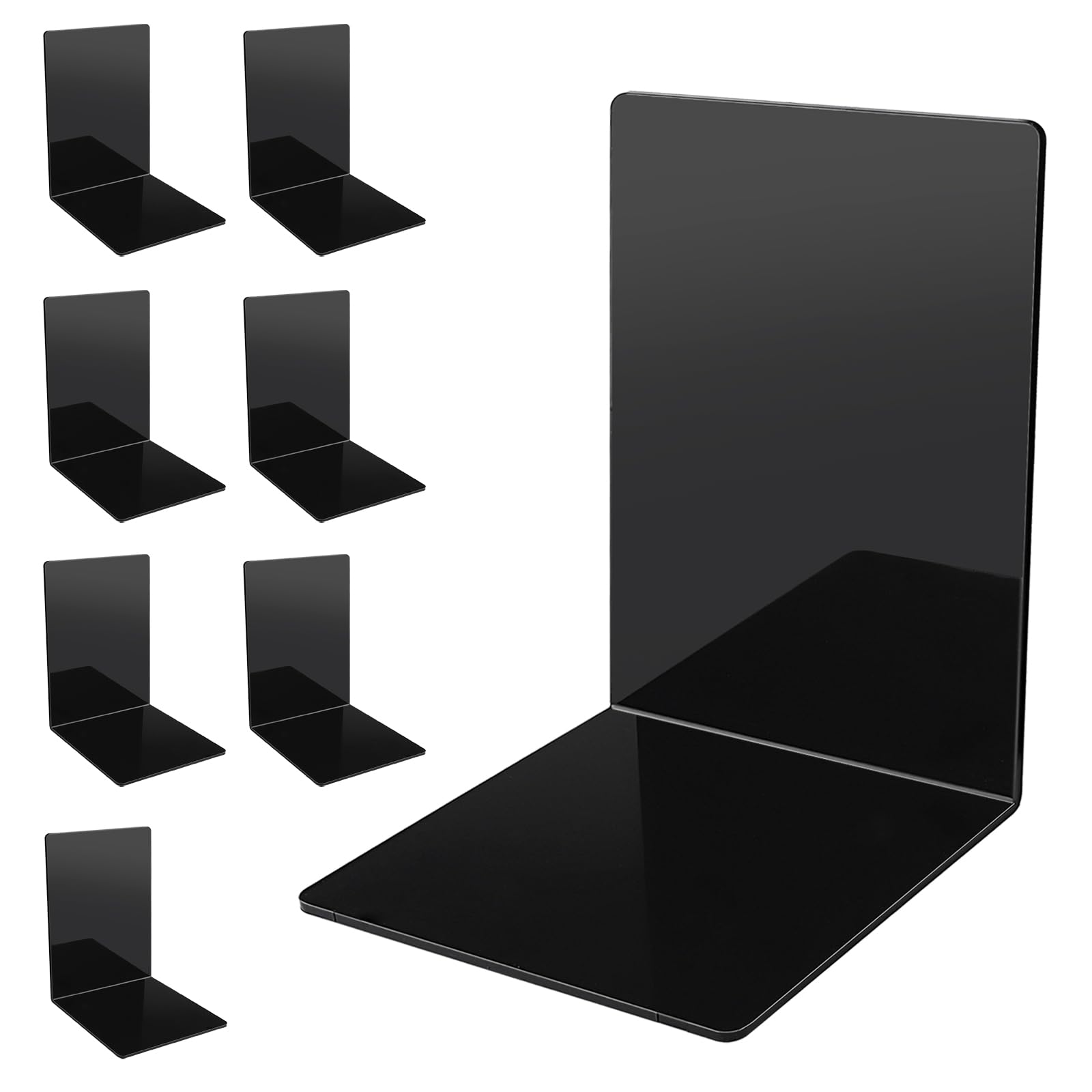 8 Piezas Juego de Sujetalibros, Sujetalibros de Acrílico Negro, Universal Bookend para la Escuela, el hogar, la Oficina, la Biblioteca, el Dormitorio y la organización del Escritorio
