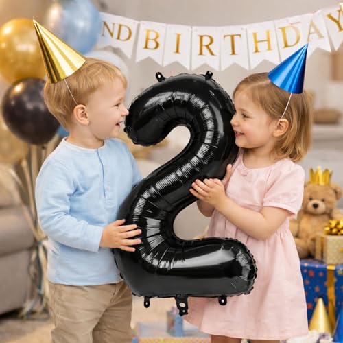 Image of Rozi Decoration 2 Number Black 32 Inch Foil Balloons Air or Helium Supported for Happy Birthday, Happy Anniversary, Graduation Party Dcor, Foil Balloons for Birthday Number 4 Pack of 1 Pcs