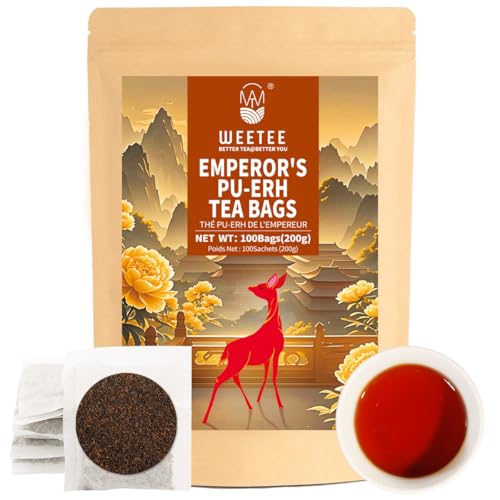 WT WEETEE Emperor's Pu-erh Tea Bags 100ct, Aged Fermented Yunnan Dark Tea