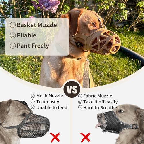 Image of Mayerzon Basket Dog Muzzle for Large Medium Small Dogs German Shepherd | Cage Mouth Guard to Anti Biting Chewing for Training Walking Grooming, with Adjustable Head Strap Secure in Place, Brown M
