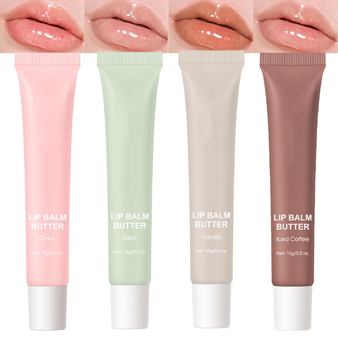 4PCS Glossy Butter Lip Balm Set,Hydration Lip Gloss,Conditioning Lip Mask and Instant Moisture Tinted Lip Balm, Long Lasting Hydrating Softens Dry Lips Care Oil,Christmas Makeup Gift for Women