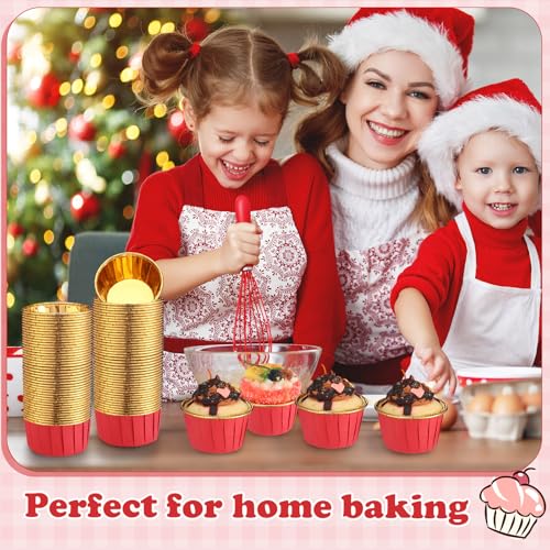 Image of 300 Pack Red Gold Cupcake Liners Bulk Disposable Foil Muffin Cup