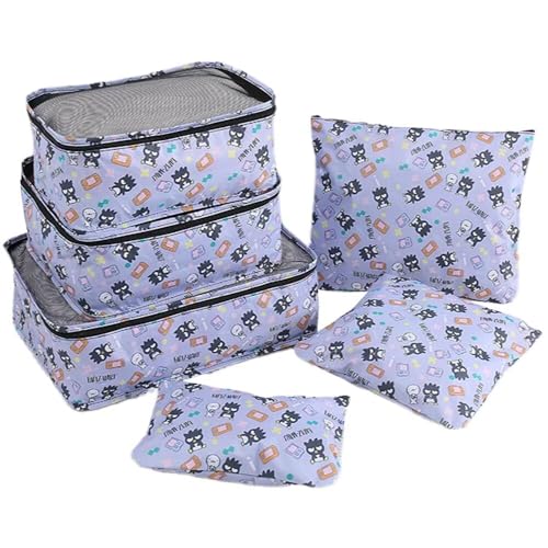 Prandar サンリオ トラベルポーチ バッドばつ丸 6点セット トラベルセット アップグレード版 ！ 旅行収納ポーチ トラベル アレンジケース パッキングオーガナイザー 衣類収納袋 旅行 便利 収納 軽量 防水 整理用 出張 大容量 トラベルセット 荷物収納袋 6点セット Fのサムネイル