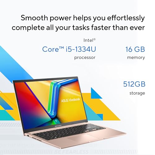 Image of ASUS Vivobook 15 Laptop, 15.6 inch FHD Touch Display, Intel Core i5-1334U, Intel Iris Xe Graphics, 16GB Memory, 512GB SSD, Champagne, F1504VA-AB56-PK