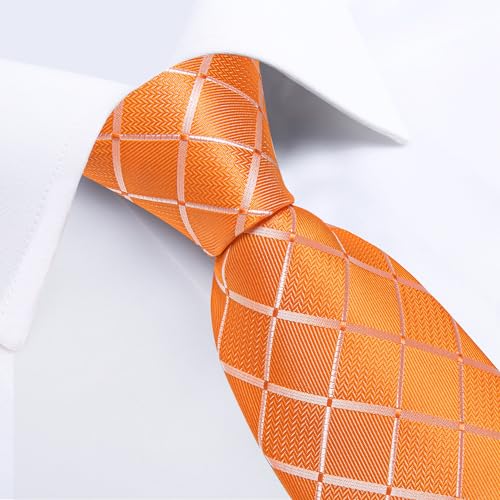 Image of DiBanGu Mens Silk Plaid Tie and Pocket Square Set | Elegant Silk Formal Tie Set, Woven Check Necktie and Cufflinks Tie Clip Set, Perfect for Wedding Party, Comes in Gift Box