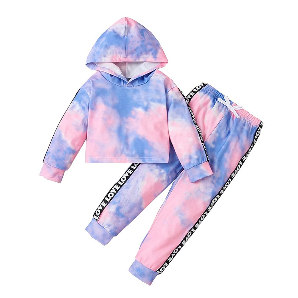 Toddler Baby Girls Clothes Long-sleeve Tie Dye Hoodie Sweatshirt Pants Hooded Outfit Set
